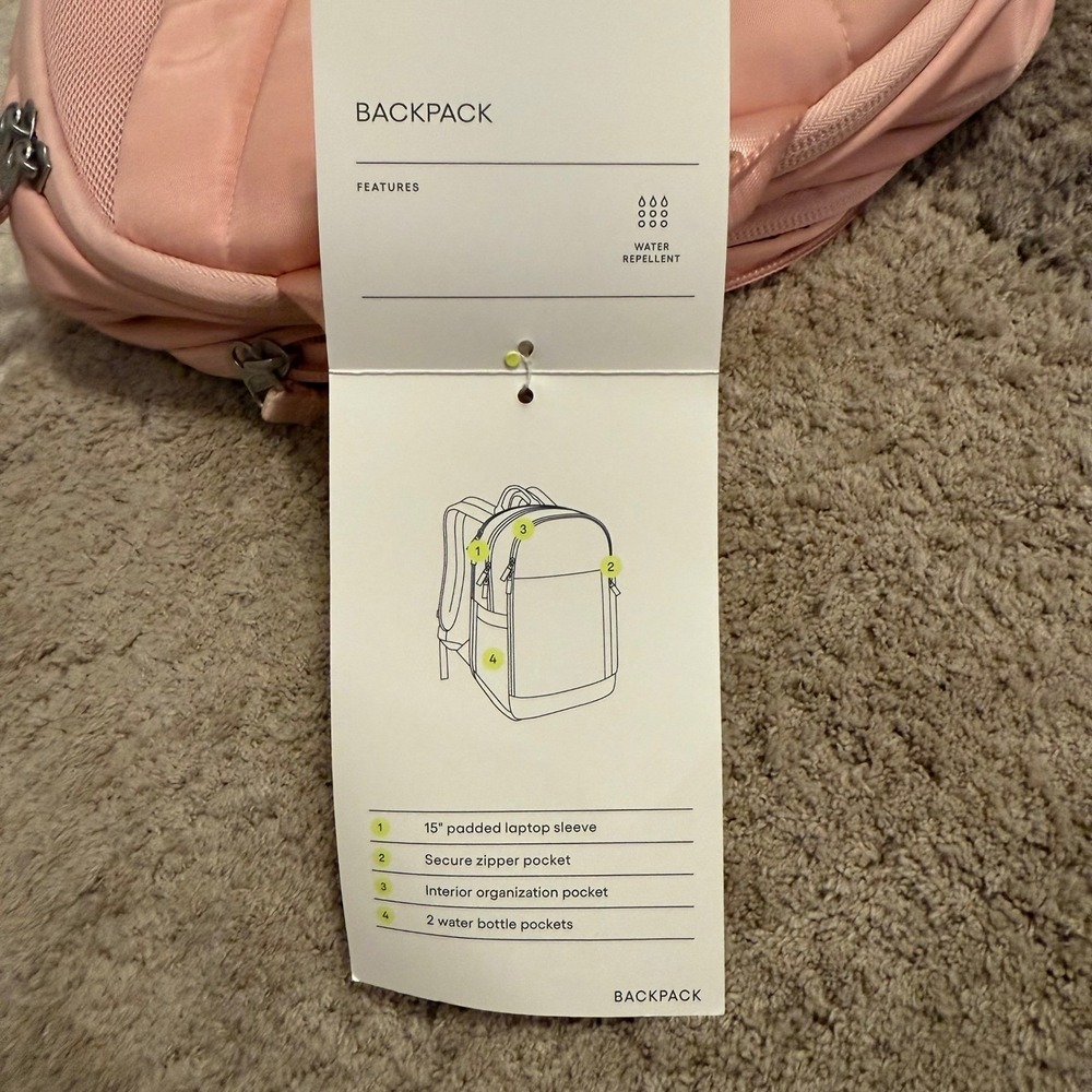 All in Motion Pink Water Repellent Backpack 15 Inch Laptop Sleeve NWT - Picture 6 of 7